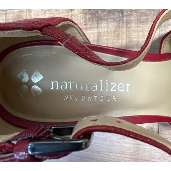 Naturalizer Red Leather Heels Women’s Size 6.5 Cross-Strap Almond Toe Pumps Comf - Picture 3 of 5